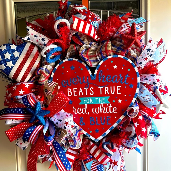 4th of July Wreath,Front door Summer wreath,Summer decor,Farmhouse decor - Picture 3 of 9